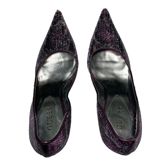 Guess Carrie Purple Sequin Metallic Glitter.Pointed Toe High Heel Stiletto Shoes - Picture 5 of 13